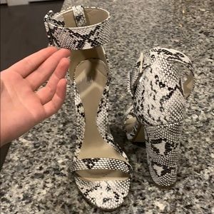 Missguided big buckle snakeskin heels